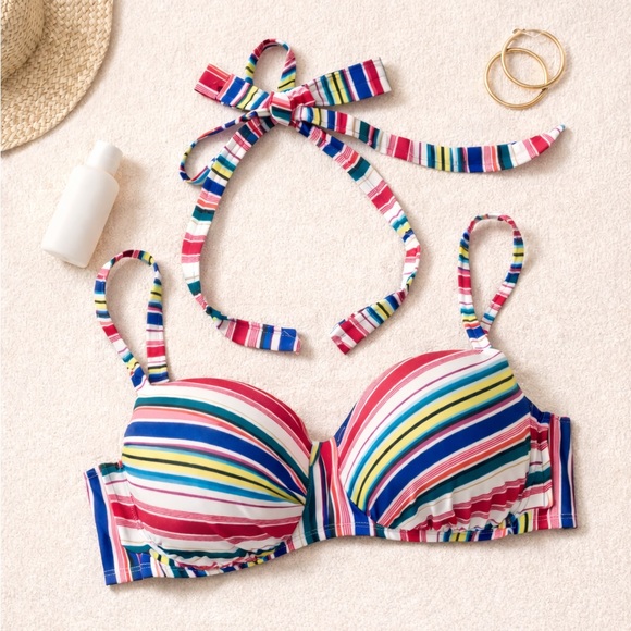 Swim by Cacique Rainbow Stripe Underwire Bikini Top Size 42C - Picture 2 of 9